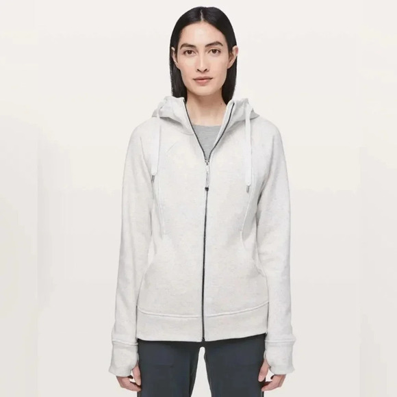 Lululemon sz 6 Scuba Hoodie Plush Heathered White / White great pre owned cond - Picture 1 of 14